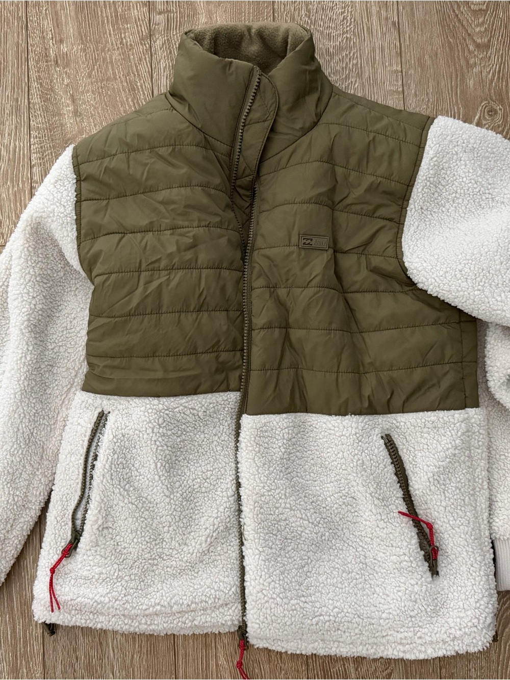 Billabong Olive & Cream Sherpa Puffer Jacket